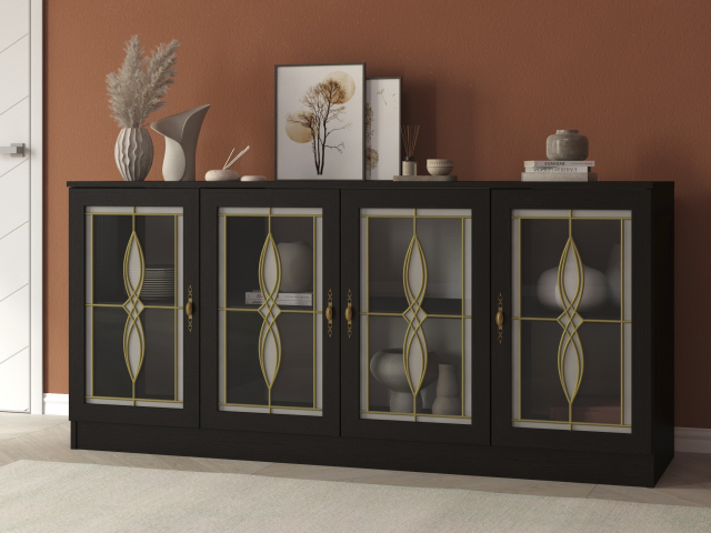 Комод "Квартет 43СтВ", ЛДСП, рамка МДФ, вставка стекло витраж, венге