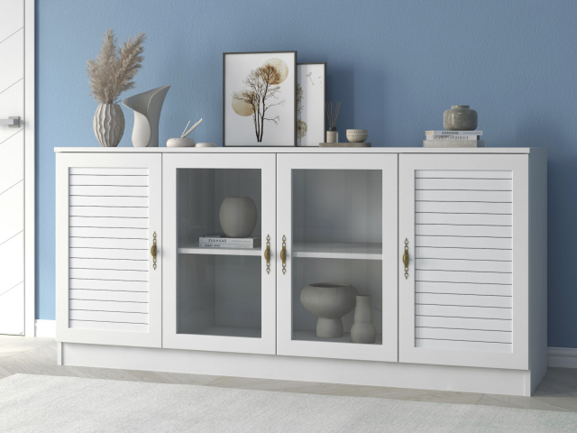 Комод "Квартет 43РСт", ЛДСП, рамка МДФ, вставка рейка, белый