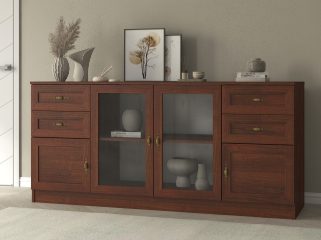 Комод "Квартет 44МСт", ЛДСП, рамка МДФ, вставка стекло простое