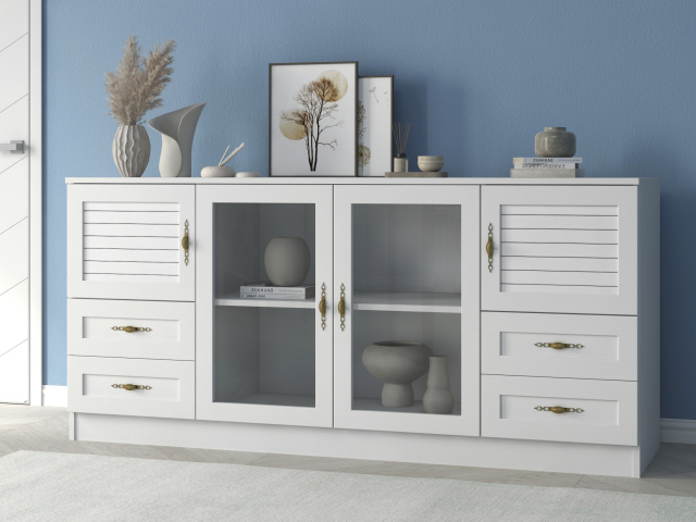 Комод "Квартет 45РСт", ЛДСП, рамка МДФ, вставка рейка, белый