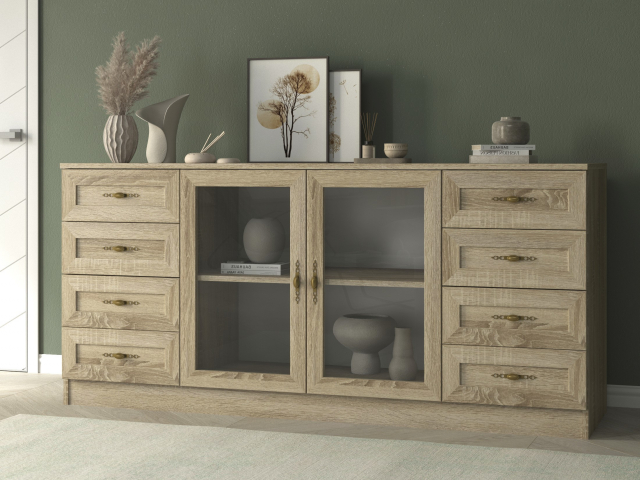 Комод "Квартет 46Ст", ЛДСП, рамка МДФ, вставка стекло простое