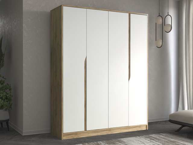 Шкаф четырехстворчатый "Марвел-4" компоновка 6, дуб вотан/белый