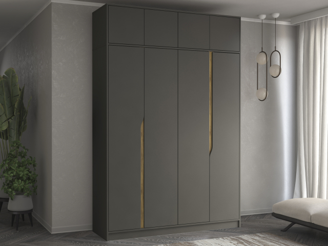 Шкаф четырехстворчатый "Марвел-4А" компоновка 10, темно-серый/дуб вотан