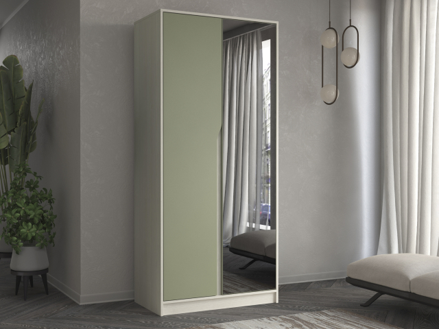 Шкаф двухстворчатый "Марвел-2" с зеркалом, компоновка 5, бодега светлая/AL (АЛ)-03 Виола