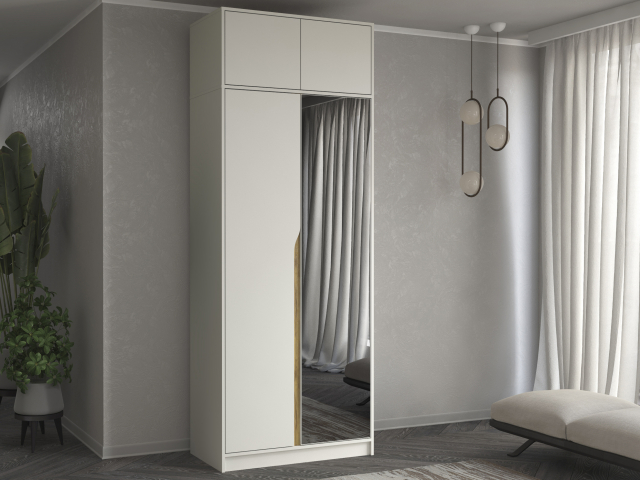 Шкаф двухстворчатый "Марвел-2А" с зеркалом, компоновка 3, белый/дуб вотан