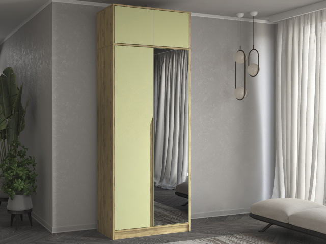 Шкаф двухстворчатый "Марвел-2А" с зеркалом, компоновка 5, дуб вотан/SF-024 Фисташка