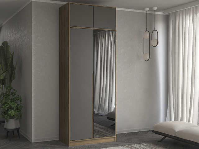 Шкаф двухстворчатый "Марвел-2А" с зеркалом, компоновка 7, дуб табачный/Графит