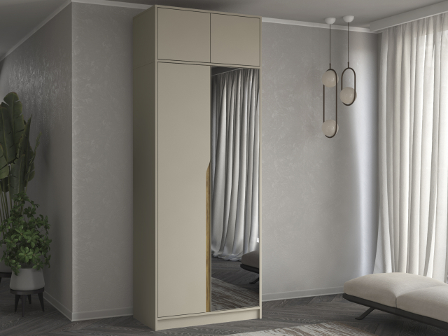 Шкаф двухстворчатый "Марвел-2А" с зеркалом, компоновка 7, кашемир/дуб вотан