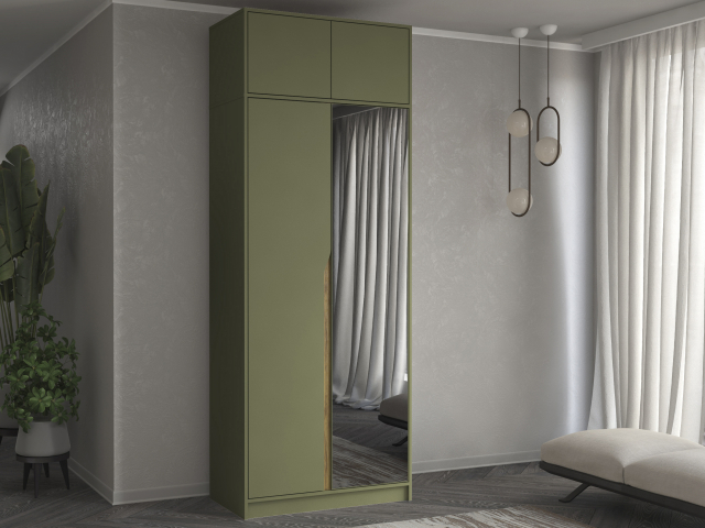 Шкаф двухстворчатый "Марвел-2А" с зеркалом, компоновка 7, олива/дуб вотан