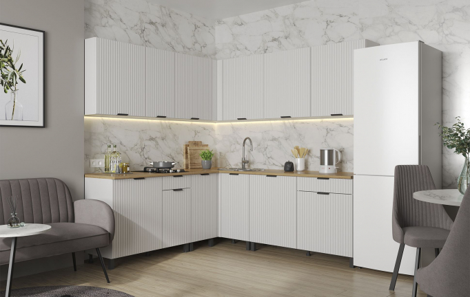 Кухня "Венера", комплект 15, МДФ с ПВХ фрезер/белый