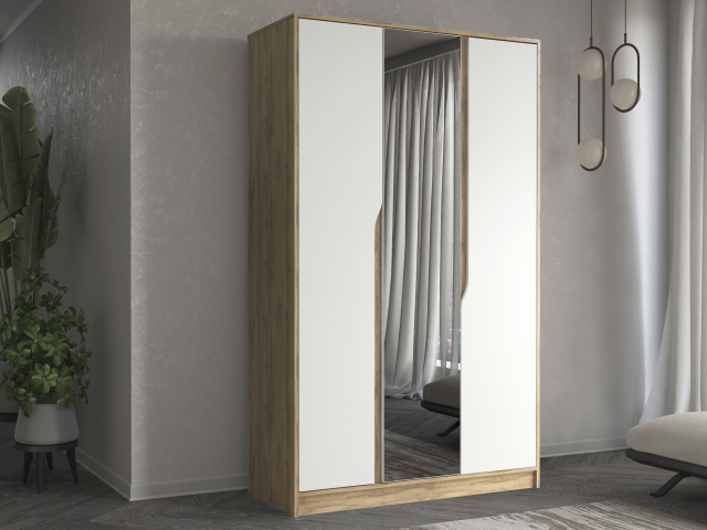 Шкаф трехстворчатый "Марвел-3" с зеркалом, компоновка 6, дуб вотан/белый