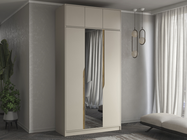 Шкаф трехстворчатый "Марвел-3А" с зеркалом, компоновка 6, кашемир/дуб вотан