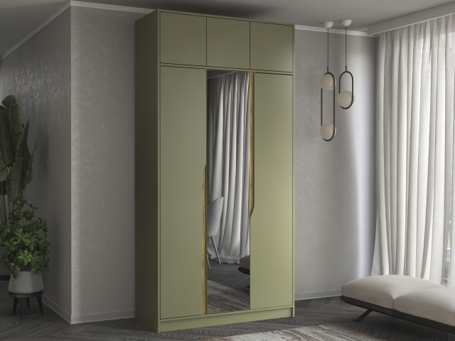 Шкаф трехстворчатый "Марвел-3А" с зеркалом, компоновка 6, олива/дуб вотан