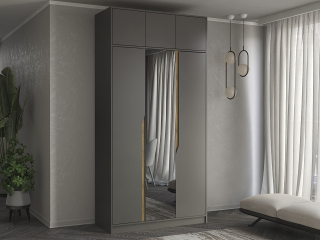 Шкаф трехстворчатый "Марвел-3А" с зеркалом, компоновка 6, темно-серый/дуб вотан