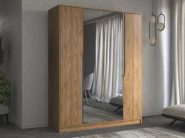 Шкаф четырехстворчатый "Марвел-4" с зеркалами, компоновка 8, дуб табачный/грейдж