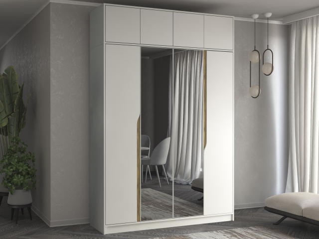 Шкаф четырехстворчатый "Марвел-4А" с зеркалами, компоновка 6, белый/дуб вотан