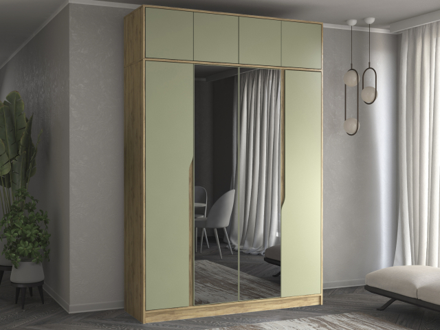 Шкаф четырехстворчатый "Марвел-4А" с зеркалами, компоновка 7, дуб вотан/AL (АЛ)-03 Виола