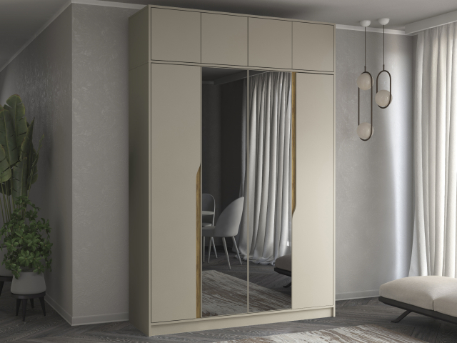 Шкаф четырехстворчатый "Марвел-4А" с зеркалами, компоновка 8, кашемир/дуб вотан