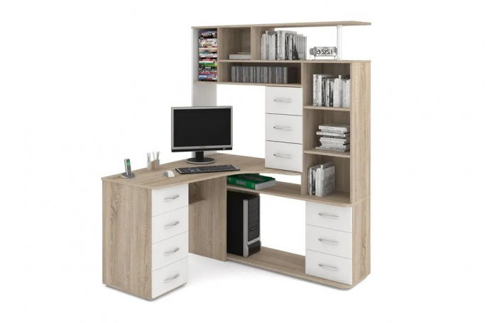 Стол "СКУ-5" ЛДСП, дуб сонома/белый, надстройка справа