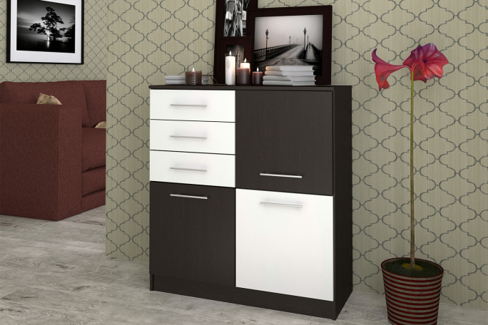 Комод "Контраст 1" ЛДСП, венге цаво/белый гладкий