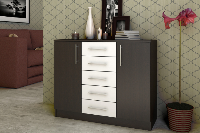 Комод "Контраст 7" ЛДСП, венге цаво/белый гладкий