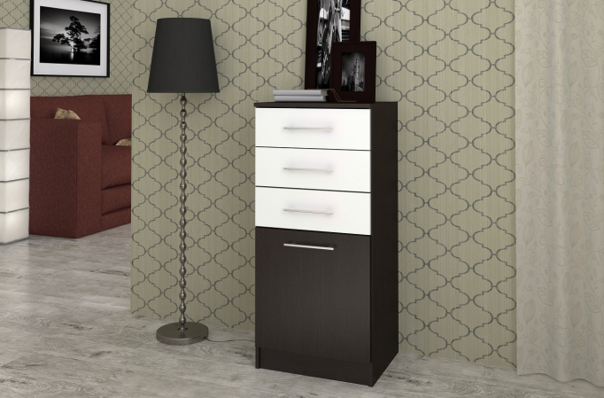 Комод "Контраст 2" ЛДСП, венге цаво/белый гладкий, петли справа