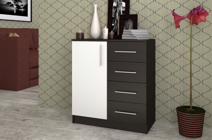 Комод "Контраст 4" ЛДСП, венге цаво/белый гладкий, дверца слева