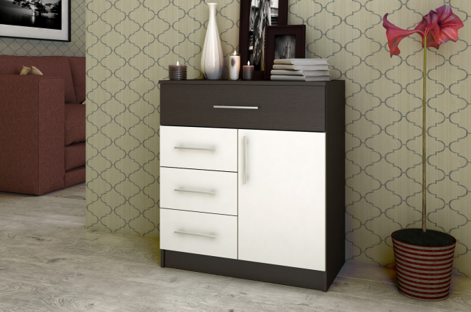 Комод "Контраст 5" ЛДСП, венге цаво/белый гладкий