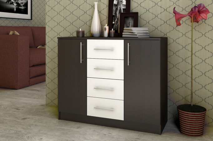 Комод "Контраст 8" ЛДСП, венге цаво/белый гладкий