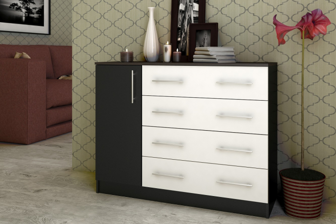 Комод "Контраст 9" ЛДСП, венге цаво/белый гладкий, дверца слева