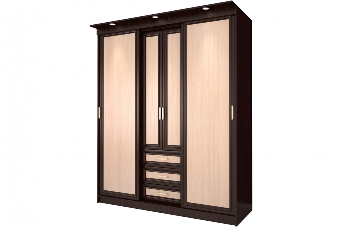 Шкаф-купе "Миллениум Р-5х" с подсветкой, венге цаво/дуб млечный
