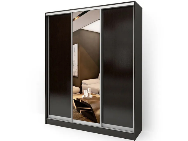 Шкаф-купе "Версаль" 3-х дверный ЛДСП, 1 зеркало, 170х60х220, черный