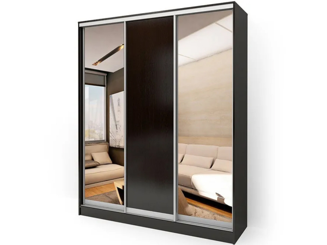Шкаф-купе "Версаль" 3-х дверный ЛДСП, 2 зеркала, 170х60х220, черный