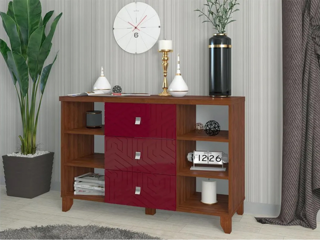 Комод "Ренди-9", МДФ с фрезеровкой Гранат металлик, корпус ноче мария луиза