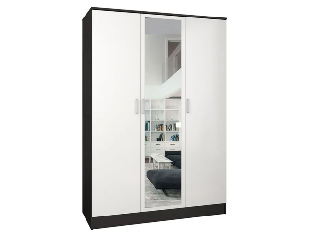 Шкаф распашной "Лайт" 3-х створчатый с зеркалом, 140х55х220, венге цаво/белый гладкий, бельевой отдел слева