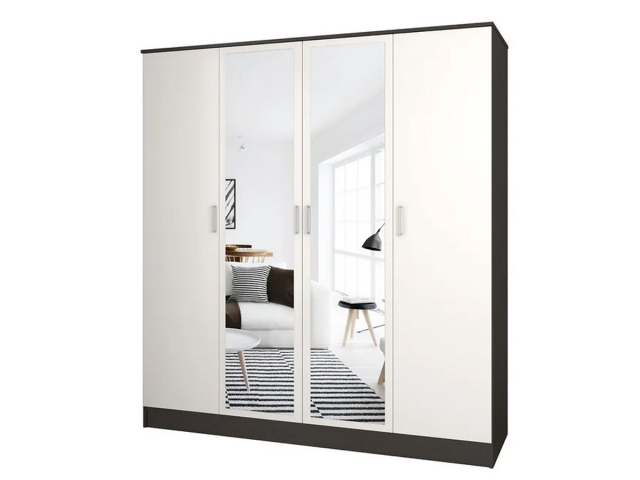 Шкаф распашной "Лайт" 4-х створчатый 2 зеркала, 190х60x220,  венге цаво/белый гладкий