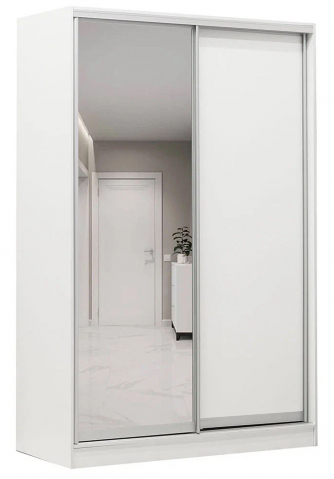 Шкаф-купе 2-дверный,1540х590, вариант 2, ЛДСП/зеркало, белый жемчуг