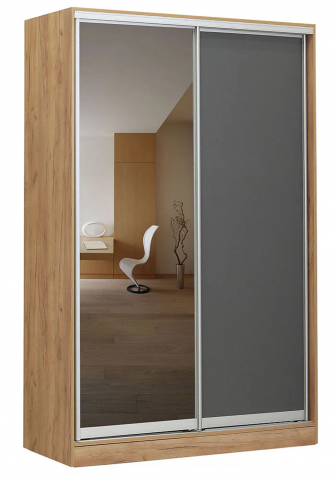 Шкаф-купе 2-дверный,1540х590, вариант 2, ЛДСП/зеркало, дуб крафт золотой/графит серый