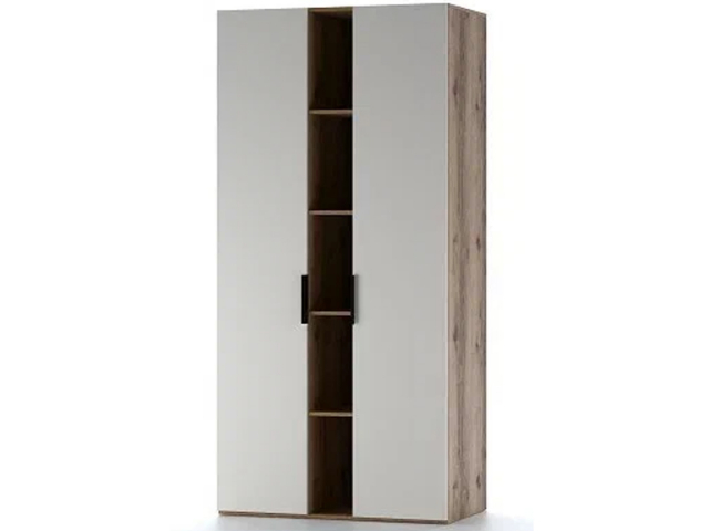 Шкаф двухдверный с нишей "Харди", дуб Делано темный/МДФ белоснежный