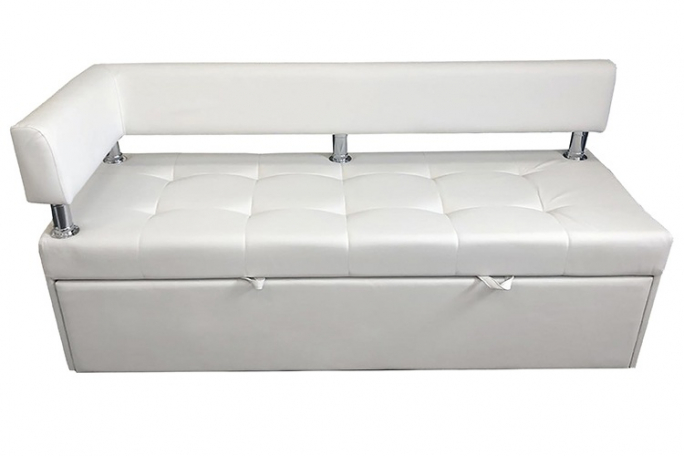 Диван-кровать кухонный "Дельфин" левый подлокотник, белая экокожа, 160x62х80