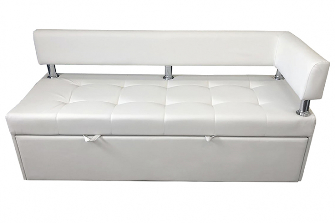 Диван-кровать кухонный "Дельфин" правый подлокотник, белая экокожа, 200x62х80