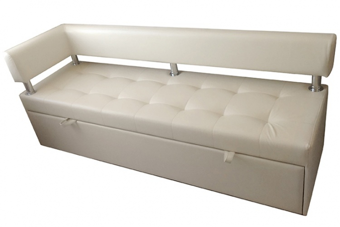 Диван-кровать кухонный "Дельфин" левый подлокотник, бежевая экокожа, 160x62х80