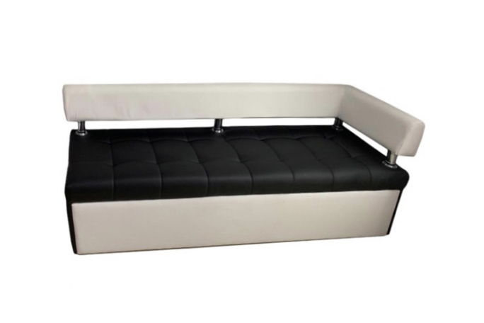 Диван-кровать кухонный "Дельфин" правый подлокотник, черная/белая экокожа, 160x62х80