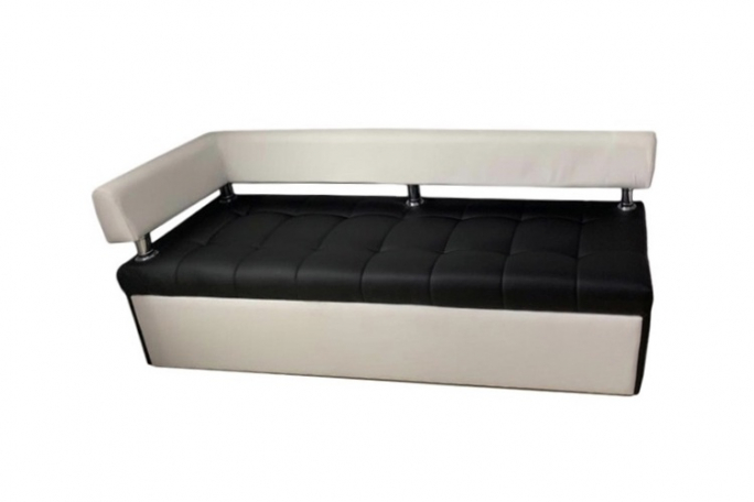 Диван-кровать кухонный "Дельфин" левый подлокотник, черная/белая экокожа, 190x62х80