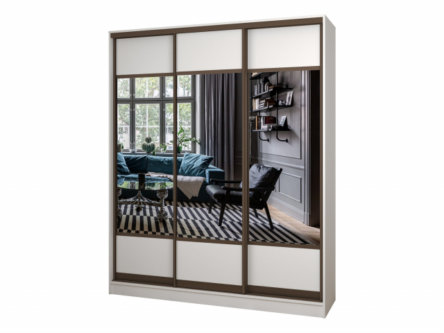 Шкаф-купе "Борнео-3-1" 3-х дверный, 150х50х200, компоновка 2, белый