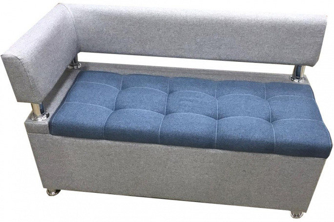 Диван кухонный "Парма" левый подлокотник, серая/голубая рогожка, 120x60х80