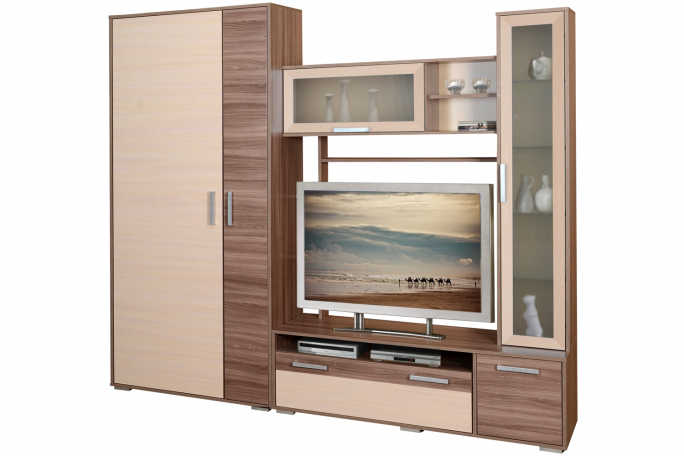 Стенка "Новелла-14" ясень шимо темный/дуб молочный