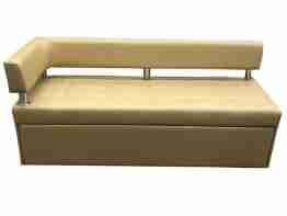 Современный диван-кровать кухонный "дельфин" с подлокотником,160x62х80, бежево-молочная экокожа, левый