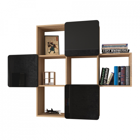 Полка для книг "Мебелеф-4" дуб сонома/черный глянец