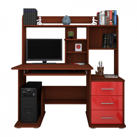 Стол компьютерный "Мебелеф-5" орех итальянский/красный глянец